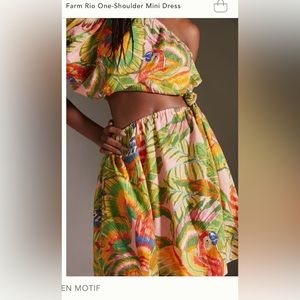 Farm rio macaw leaves mini dress.